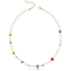 Genuine Pearl Necklace with Smiley Face Beads - Unisex 20" Adjustable Choker